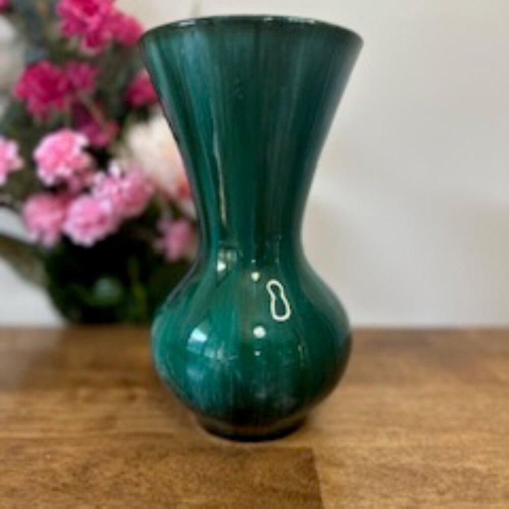 Blue Mountain Pottery Trumpet Vase Green Drip Glaze Canadian Pottery BMP Retro